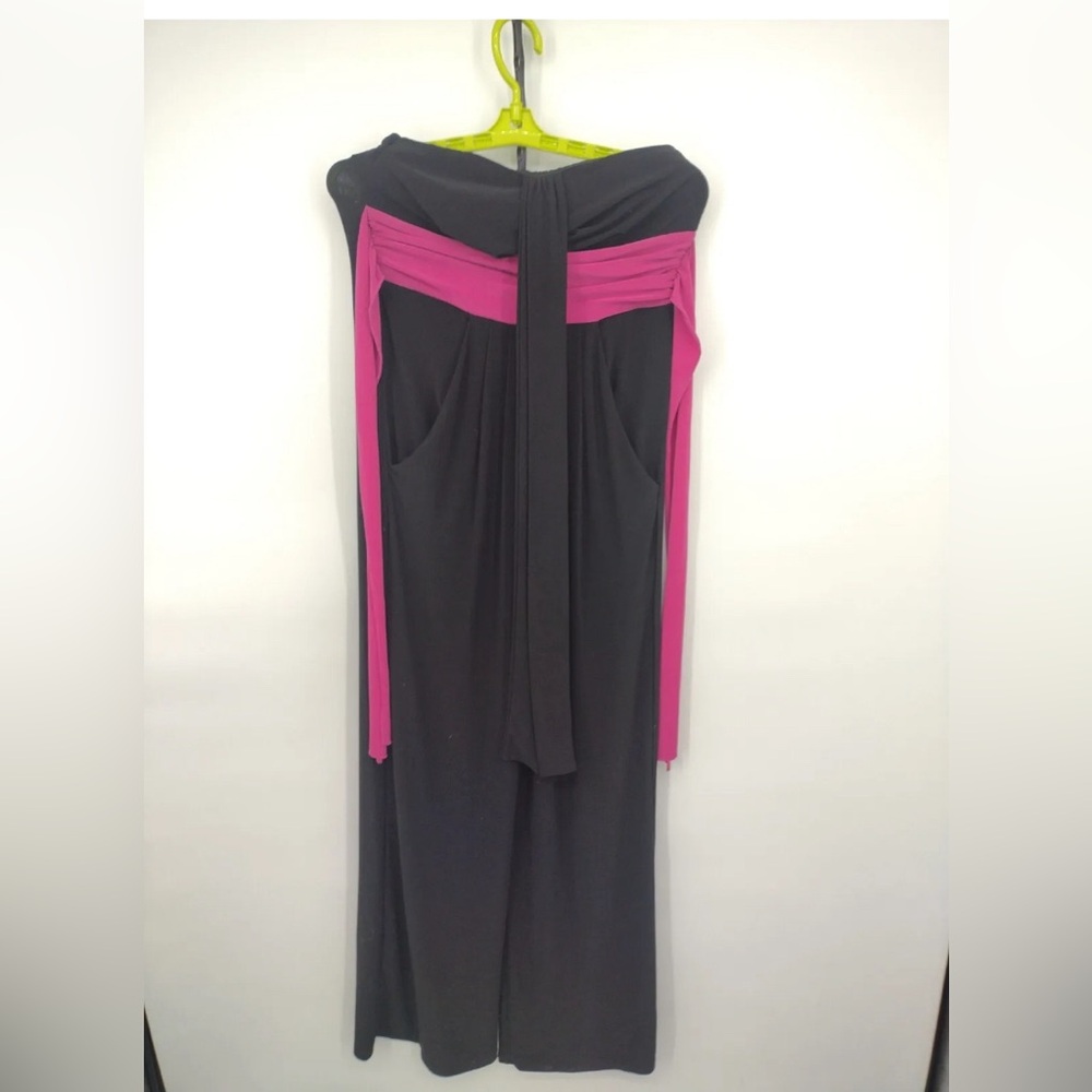 Wishes wishes wishes Jumpsuit Small Black Pink lines stretch belt tie front 2X